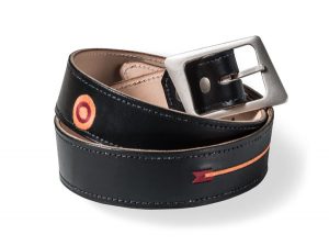 Coiled black belt with rectangular buckle