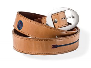 Coiled tan belt with rectangular buckle